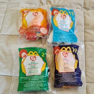 Ty Beanie Babies Bushy The Lion, Antsy Eater, Lips The Fish, Nook The Husky